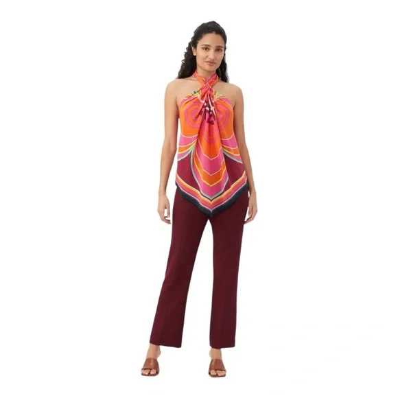 Trina Turk Marine Vibrant Halter Top with Scarf Tie Size XXL
